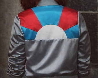 Gray Blue Red Sun is Rising Bomber Jacket