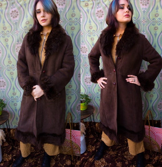 Dark Brown Long Penny Lane Coat Vintage Brown Fur Collar Etsy