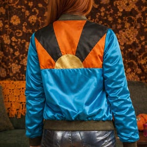 The Sun is Rising Vintage Inspired Glam 70s Satin Bomber Light Blue Jacket