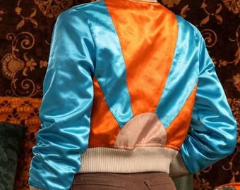 Vintage 70s Embroidered Sun Bomber Jacket, Blue and Orange