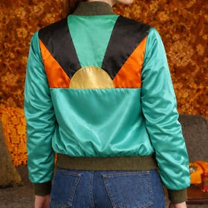 The Sun is Rising Vintage Inspired Glam 70s Satin Bomber Light Blue Jacket