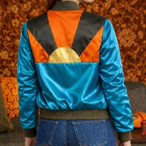 The Sun is Rising Vintage Inspired Glam 70s Satin Bomber Light Blue Jacket