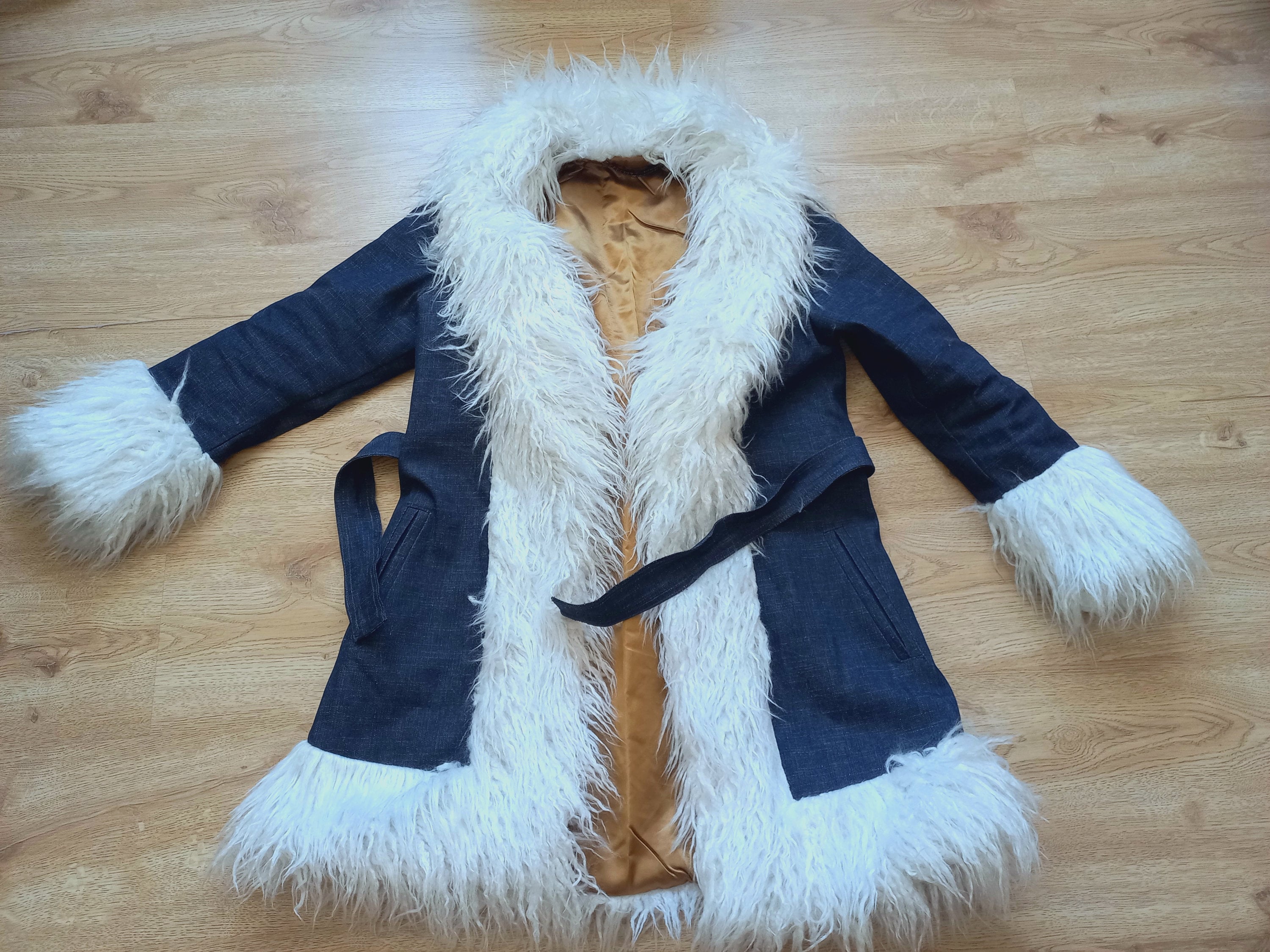 Vintage Style Penny Lane Denim Coat Blue Denim 70s Style Big Faux Fur Collarafghan Coat Boho Groovy Fur Collar Coat Etsy