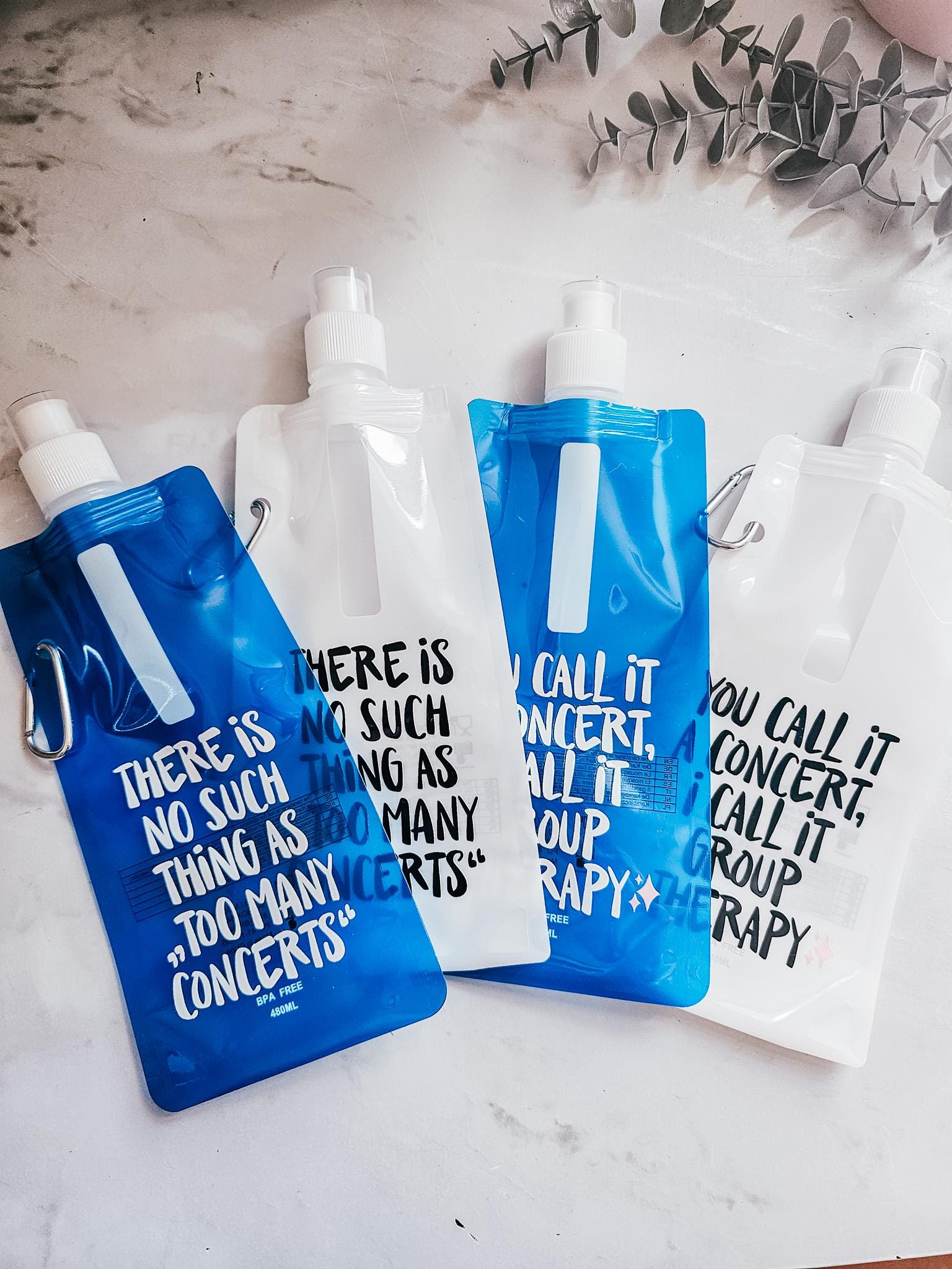 Foldable drinking bottle for concerts | with concert slogan | refillable water bottle