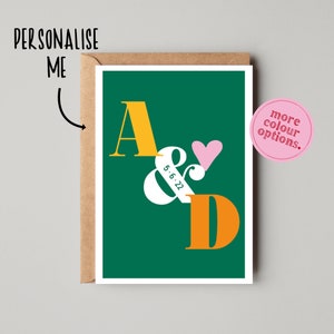 Personalised Couple Initials Card With Custom Dates | Custom Wedding Card or Anniversary, Engagement