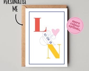 Personalised Couple Initials Card: Custom Wedding, Anniversary, Engagement