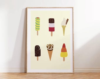 Ice Creams Digital Print | Fun Summer Kids Wall Art, Retro Food Poster, Kitchen Printable