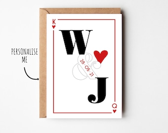 Personalised Playing Card Couple Initials Card | Valentine’s, Anniversary, Engagement or Wedding Love Greeting