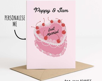 Personalised Wedding Card | Custom Names Vintage Cake | Just Married Card for Couple