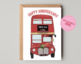 Personalised London Bus Anniversary Card for Couple