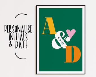 Personalised Initials & Date Wedding Print | Custom Anniversary Art for Couples