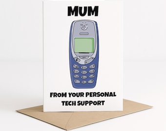Funny Mother’s Day Card | Retro Phone ‘Tech Support’ Mum Card | Nostalgic 90s Nokia Mobile