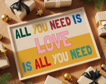 Beatles Love Song Print | All You Need is Love | Colorful Music Lyrics Poster