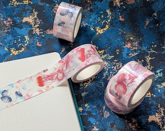 Umi Blue JellyFish Washi Tape, 10M decorative tape for journaling, paper crafts