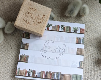 Stretching Cat Stamp: Beech Wood Rubber Stamp