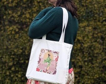 Kimono Cat Cotton Tote Bag: Japanese Maiko Design