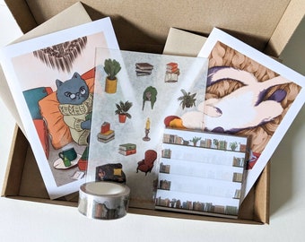 Books and Plants stationery set (washi,stickers,notepad,cards)