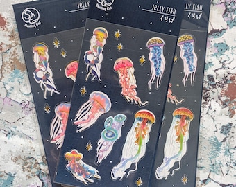Umi Blue Galaxy Jellyfish Gold Foil Stickers