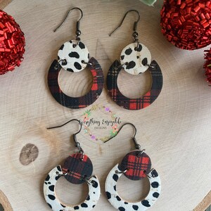 Plaid Earrings, Holiday Earrings, Dangle Earrings, Gifts for Her, Christmas Accessories, Statement Earrings, Animal Print
