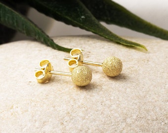 14K Gold Ball Earrings, Minimalist Gold Earrings 5mm, Solid Yellow Gold Ball Stud Earrings, Golden Ball Earrings, Gift Her