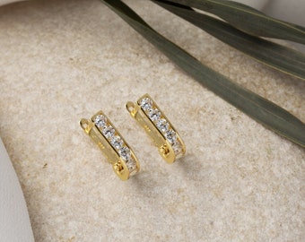 14K Gold Cubic Zirconia Kids Small Earrings, CZ Huggie Hoop Earrings, Christmas Gift for Little Girl, Baby