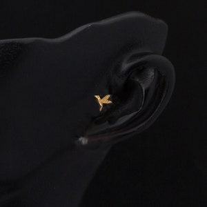 14K Solid Gold Bird Piercing, Minimalist Tragus Piercing, Gold Stud Piercing, Stud Ear Piercing, Animal Stud Earring