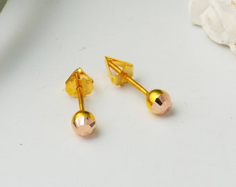 14K Solid Gold Ball Stud Earrings, Yellow Gold Ball Earrings 4mm, Gold Round Ball Stud Sleeper Earrings, Classic Jewelry