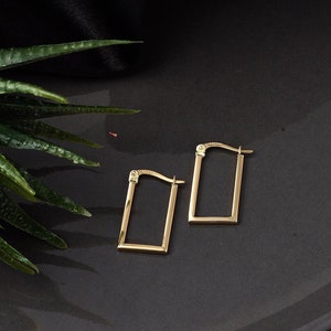 Rechteckige Huggie Creolen, Gold Lange Creolen Rechteck, Gold Geometrische Ohrringe, Minimalistische Tropfen Ohrringe
