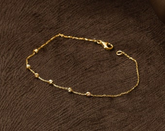 22K Solid Gold Bead Chain Bracelet, 916 Gold Satellite Bracelet, Station Ball Bracelet, Mini Multi Balls Chain Bracelet