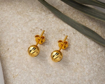 22K Solid Gold Ball Stud Earrings, Round Ball Gold Earrings 6mm, Ball Stud Earrings for Women, Sphere Stud Earrings