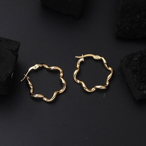 14K Gold Twisted Hoop Earrings, Dainty Gold Round Circle Twisted Hoops Earrings, Birthday Bridesmaid Gifts