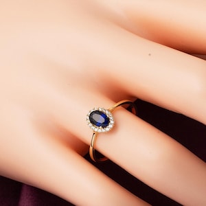 14K Solid Gold  Oval Blue Stone Ring, Sapphire Ring Gold,  Sapphire Engagement Ring, Handmade Jewelry Women