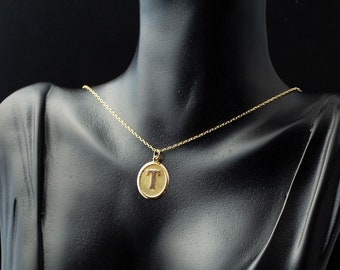 14K Solid Gold Vintage Initial Necklace, Personalized Single Initial Charm, Personalized Letter Pendant,  Dainty Initial Necklace
