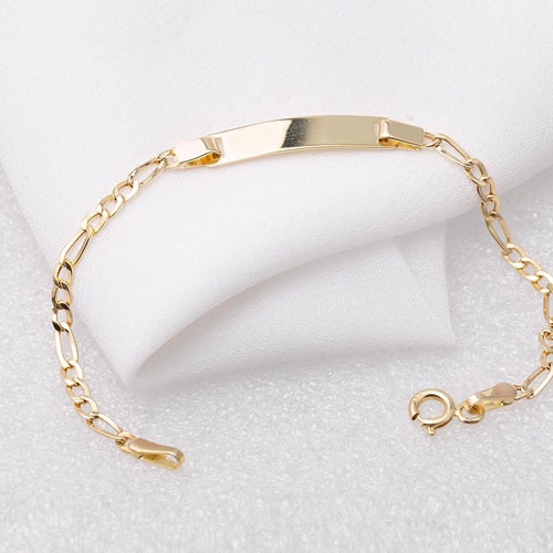 14K Solid Gold Baby ID Bracelet Custom Name Baby Boy Girl Etsy