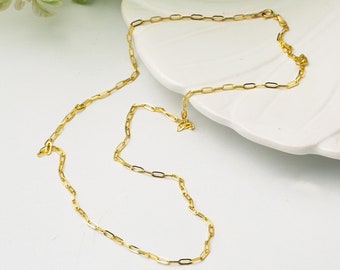 14K Solid Gold Paperclip Chain Necklace, Rectangle Link Chain Necklace, Dainty Choker Chain For Women, Gift Her