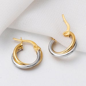 14K Solid Gold Spiral Twist Hoop Earrings, Fashion Earring, Twisted Hoops 15mm, Rope Hoop Earrings, Twisted Hoop Earring