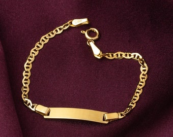 14K Solid Gold Baby ID Bracelet, Custom Name Baby Boy Girl Bracelet, New Born Gift, Engrave Gold Bracelet Kids