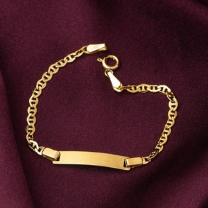 Bracelet d'identification de bébé en or massif 14 carats, bracelet bébé garçon fille prénom personnalisé, cadeau nouveau-né, graver sur bracelet en or pour enfants