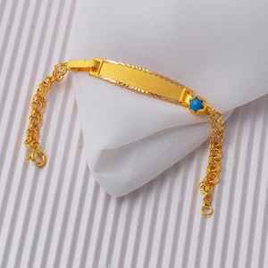 Yellow Gold Baby ID Bracelet, Solid Gold Baby Name Bracelet ,Custom Child ID Bracelet, New Born Gift