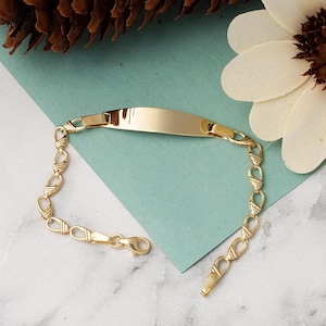 Gold Baby ID Bracelet, Custom Name Baby Boy Girl Bracelet, New Born Gift, Engrave Gold Bracelet Kids