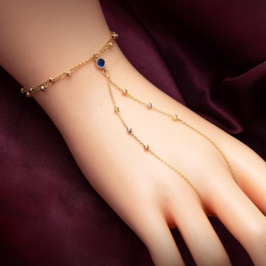 14k Gold Hand Finger Chain Bracelet, Ring Chain Bracelet, Sahmeran Bracelet, Layering Slave Chain Bracelet, Gift Her