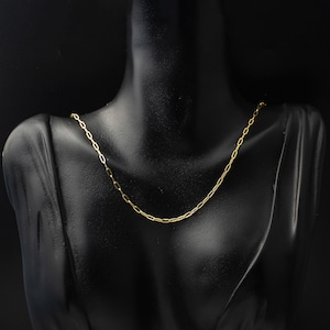 14K Solid Gold Paperclip Chain Necklace, Rectangle Link Chain Necklace, Dainty Choker Chain For Women, Gift Her
