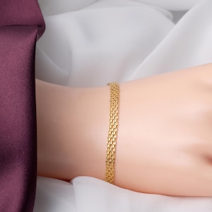 14K Solid Gold Bismark Chain Bracelet, Bizmark Mesh Link Chain Bracelet, Curb Wrist Chain, Gold Chain Bracelet