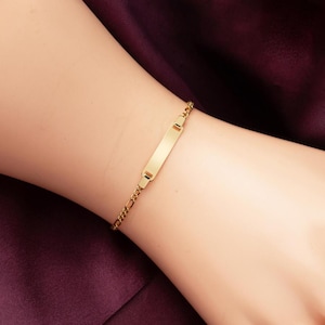 Pulsera de identificación de bebé de oro macizo de 14 quilates, pulsera de nombre personalizado para bebé niño y niña, regalo para recién nacido, pulsera de oro grabada para niños