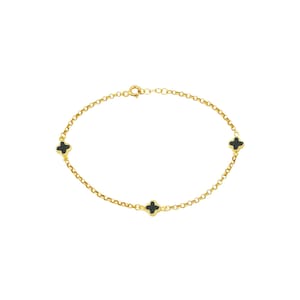 Green Colored Clover Model Gold Bracelet, Clover Bracelet, Solid Gold Bracelet