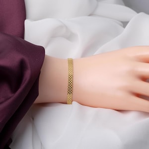 14K Solid Gold Bismark Chain Bracelet , Bizmark Mesh Link Chain Bracelet, Curb Wrist Chain, Gold Chain Bracelet, Annivers
