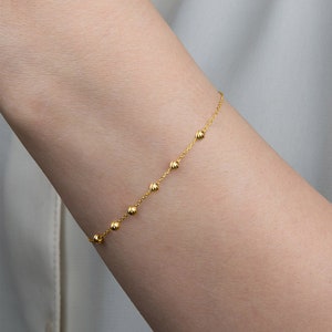 22K Solid Gold Bead Chain Bracelet, 916 Gold Satellite Bracelet, Station Ball Bracelet, Mini Multi Balls Chain Bracelet