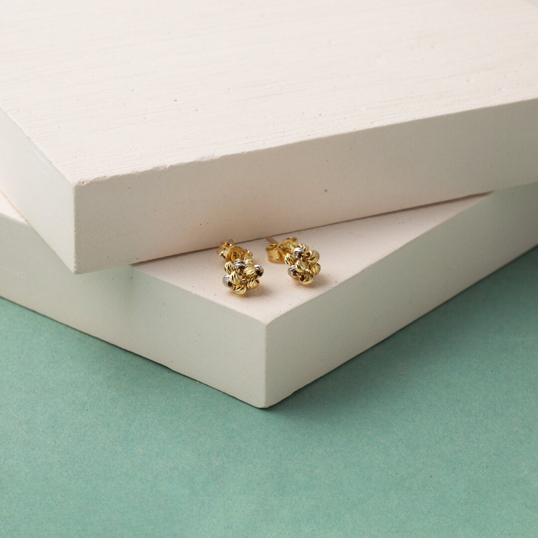 14K Yellow Gold Dorica Bead Ball Earrings, Stacking Ball Stud Earrings