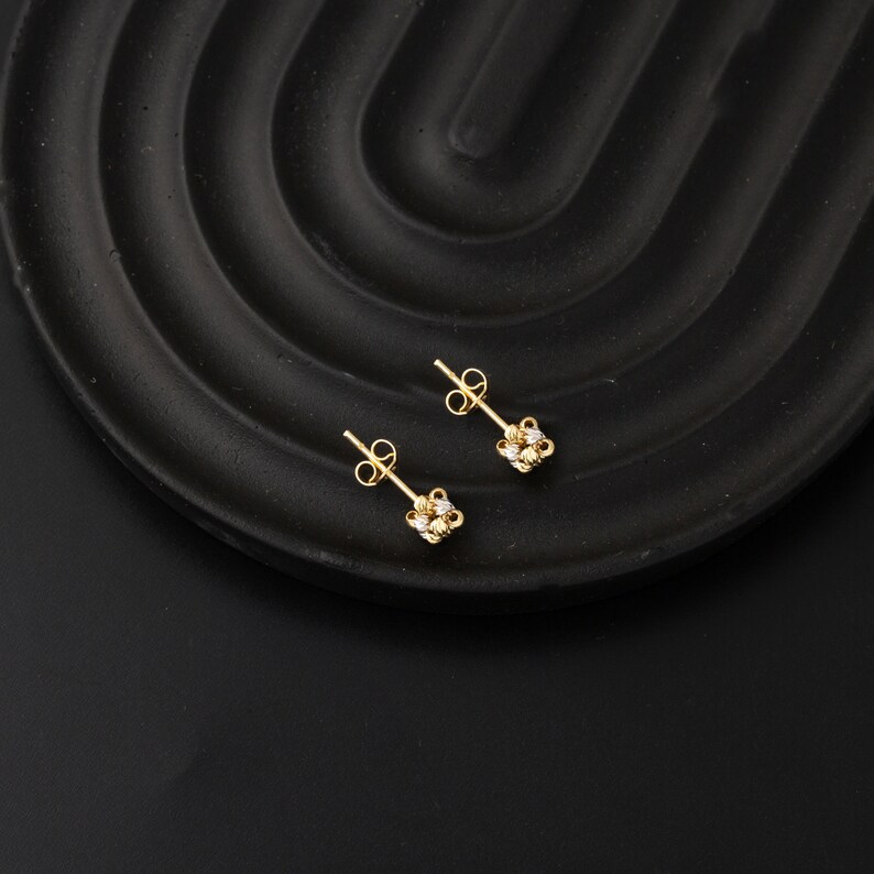 14K Yellow Gold Dorica Bead Ball Earrings, Stacking Ball Stud Earrings