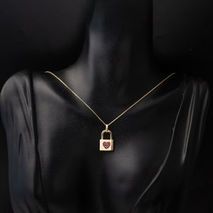14K Gold Heart Lock Necklace,CZ Heart-Shaped Padlock Necklace, Minimalist Heart Lock, Christmas Gift Her, Padlock Jewelry